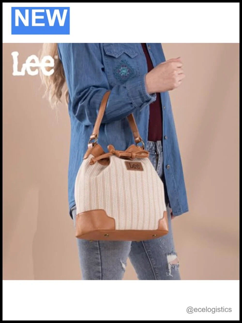 Bucket Bag with Drawstring Closure, Adjustable Crossbody Strap, Nylon Lining
